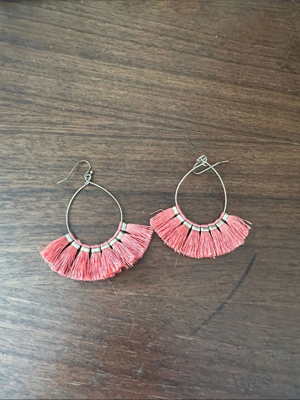 Fringe Tassel Hoop Earrings - Coral Pink